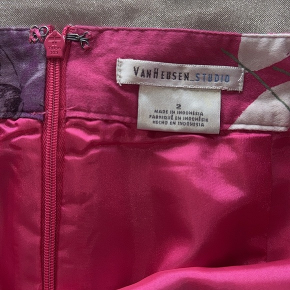 Van Heusen Studio Fuchsia Pink Cotton Sateen Floral Pencil Skirt Size 2 - Picture 5 of 12